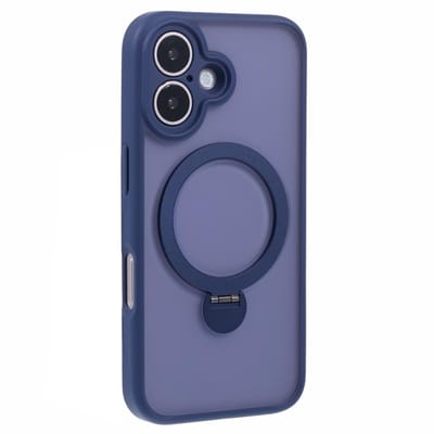Coverup Hoesje - Geschikt voor iPhone 16 Hoesje - Coverup Transparante Siliconen Back Cover met 360° MagSafe Compatible Ring Kickstand - Blauw