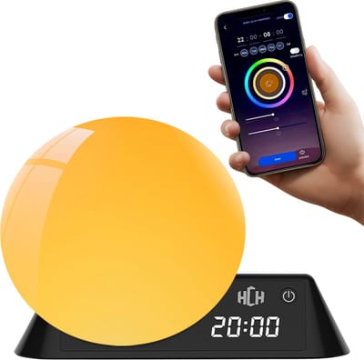 HCH Wake Up Light – LED – Nachtlampje met RGBW Kleurverandering – 16 Kleuren – Witte Ruis, Timer & Wekker – Afstandsbediening, Bluetooth & App