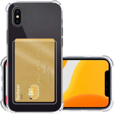 Hoesje - Geschikt voor Apple iPhone X - Met Pashouder en Kaarthouder - Telefoon Hoes Shockproof - Siliconen Case - Back Cover - Shock Proof - Pasjes Houder - Transparant