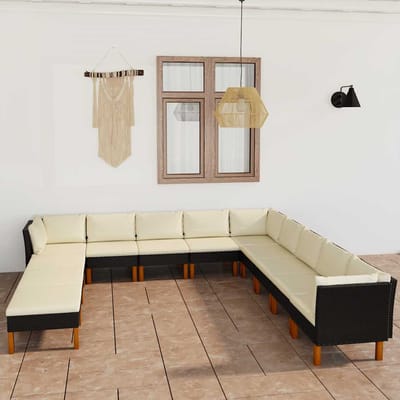 vidaXL - 12-delige - Loungeset - met - kussens - poly - rattan - zwart