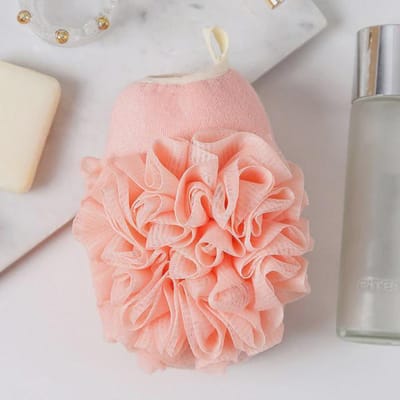 Exfoliërende handschoenen, lichaamsreiniging, douchebloemen, doucheballen voor in de badkamer, bodyscrub, sponshanddoeken, badkamergereedschap roze