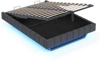 COVREO Bedframe 160x200 cm grijs stof met opbergruimte zonder matras