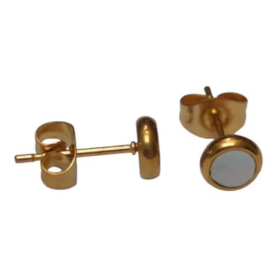 Aramat Jewels | Oorbellen | RVS Schelp Oorbellen Wit Zwart 12mm - Shell Studs | Goudkleurig / 6mm / Wit | | | | Kinderen, Volwassenen | Verkleurd niet