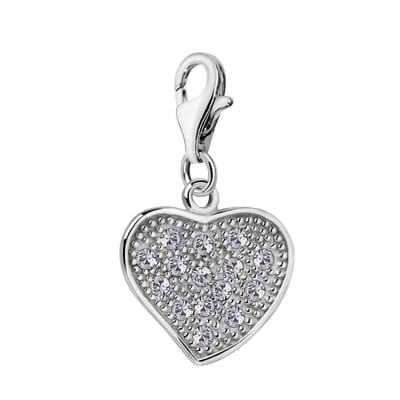 Quiges – 925 - Zilver – Charm - Bedel - Hanger - Hart met Zirkonia - met – sterling - zilver - karabijnslot - geschikt - voor - Bedelarmband HC353