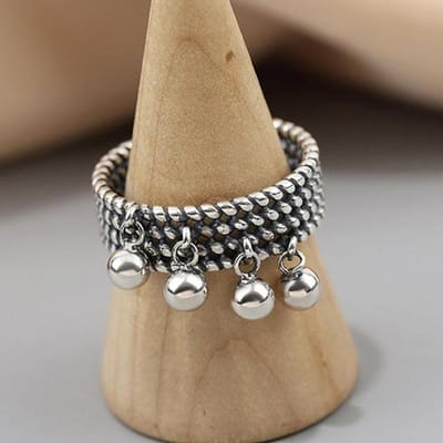Foxanry Bagues Cuivre Vintage Punk Nouvelle Tendance Créatif Perles Pendentif Gland Géométrique Bijoux de Fête Cadeaux Pour Femmes resizable black