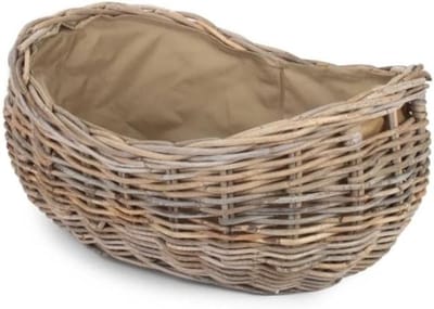 Rieten Houtmand - Bootmand Opbergmand - Haardhout Opslag - Met Binnenzak - 63 x 49 x 34 cm - Natuurlijk