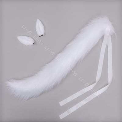 Lolita Derby Paardenoren & Staart Set - Kunstbont Oren Haarclips, Handgemaakte Paardenstaart, Japanse Anime Kostuum Accessoires ear and tail white