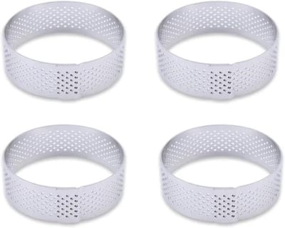 Taartringen Set - Bakvorm Cirkels - Desserts Bakken - Geperforeerd Roestvrij Staal - 4 Stuks 6 cm - Zilver