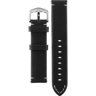 HIRSCH Ranger Horlogebandje - Kalfsleer, 20 mm Breedte bevestiging, zwart - glanzend zilver Sluit, past op Garmin, Samsung Galaxy Watch, Polar Ignite, Huawei Watch