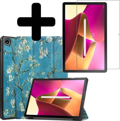 Hoes - Geschikt voor Lenovo Tab M10 Plus (3e / 3rd Generatie) - Met Screenprotector - Trifold Bookcase - Hard Cover - Hardcover Book Case - Tablet Hoesje - Bloesem