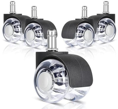Set van 5 bureaustoel wielen - 11 mm x 22 mm, 360 graden draaibaar, stil en eenvoudig te installeren, geschikt voor harde vloeren en tapijt