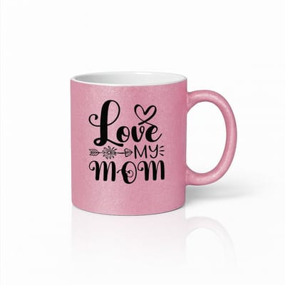 Love My Mom Koffiemok - Leuk Moederdag Cadeau - Volledig Roze Mok - 330ml