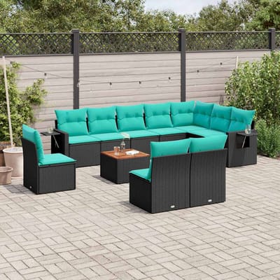 vidaXL - 11-delige - tuinbankset - met - kussens, - zwart - polyrotan