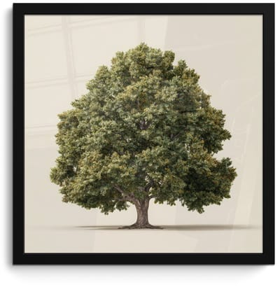 Poster in lijst - Fotolijst 40x40 cm - Posters - Eikenboom - Groen - Lichte achtergrond - Posterlijst zwart - Decoratie - Wanddecoratie woonkamer - Muurdecoratie slaapkamer