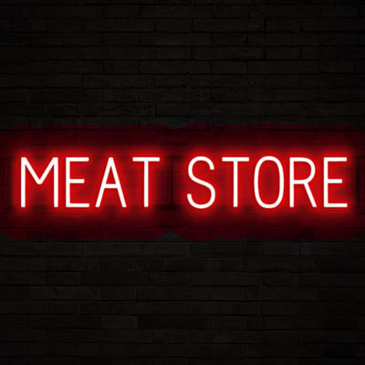MEAT STORE - Lichtreclame Neon LED bord verlicht | SpellBrite | 96,5 x 16 cm | 6 Dimstanden & 8 Lichtanimaties | Reclamebord neon verlichting