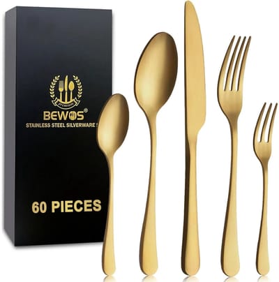 Milova Bestekset - 60 delig - Goud - Bestek - Koken - Tafelen - Roestvrijstaal - Vaatwasbestendig