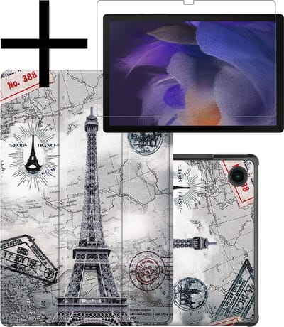 Hoes - Geschikt voor Samsung Galaxy Tab A8 - Met Screenprotector - Trifold Bookcase - Hard Cover - Hardcover Book Case - Tablet Hoesje - Eiffeltoren