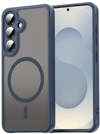 MobyDefend Hoesje - Geschikt voor Samsung Galaxy S24 - Case Geschikt voor MagSafe - Mat Transparant Met Gekleurde Rand - Blauw