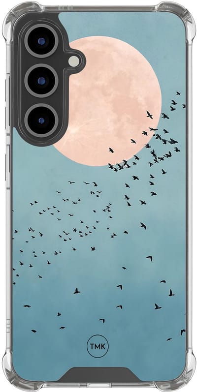 Shockproof hoesje geschikt voor Samsung Galaxy S24 FE - Moon birds - Schokbestendig - Verhoogde randen - TPU case - Extra Sterke Back Cover - Print - Transparant, Blauw