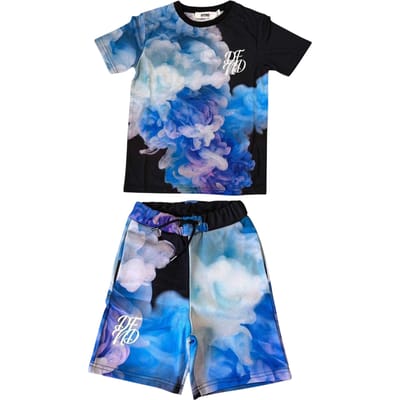 DFND London Kinderen Cloud Print T-Shirt & Shorts Set (Meerdere Keuzes)