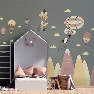 Scandinavische bergstickers met dieren in de lucht, 50 x 75 cm