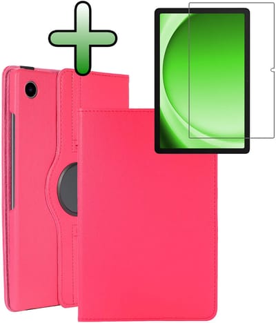 Hoesje Geschikt voor Samsung Galaxy Tab A11 / A9 - Met Screenprotector - 360 Graden Draaibare Hard Cover Case - Tablet Hoes Draaibaar - Donkerroze
