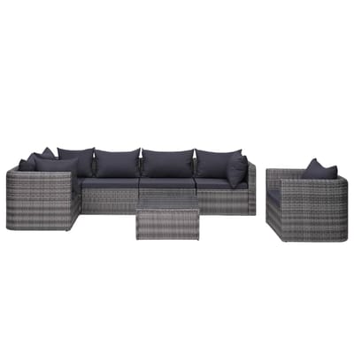 vidaXL - 7-delige - Loungeset - met - kussens - poly - rattan - grijs