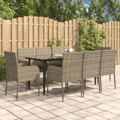 vidaXL - 9-delige - Tuinset - met - kussens - poly - rattan - zwart - en - grijs