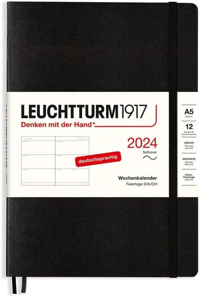 Weekkalender A5 2024 Softcover Zwart - Jaarplanner met 3-Jaarsoverzicht en Vakantieplanning