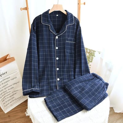 Lente en Herfst Nieuwe Heren Pyjama Set 100%Katoen Ruit Lange Mouwen Broek Tweedelige Set Vest Grote Maat Homewear XL black