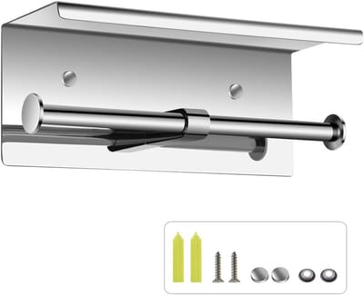 Toiletrolhouder Met Plank, Wandmontage 304 Roestvrijstalen Toiletrolhouder Met Dubbele Rol, Multifunctionele TP-dispenseropslag