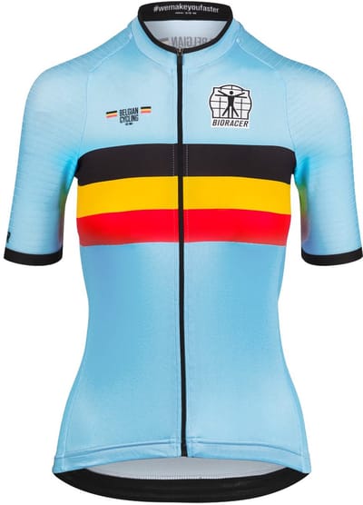BIORACER Official Belgian Cycling - Icon Classic Fietsshirt Zomer - Dames - Blauw - Team Belgium - Korte Mouw - Aansluitend - Maat S