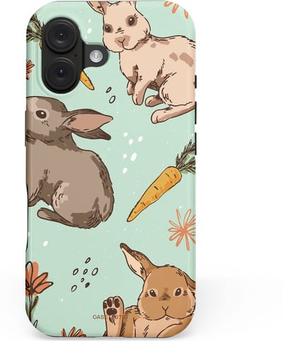 Casetastic hoesje geschikt voor Apple iPhone 16 - MagSafe - Dubbellaagse bescherming - Hop hop knappel - Fashion Case - Lichtgrijs Taupe Mintgroen Perzik