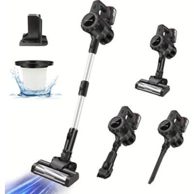 21V draadloze stofzuiger 15000Pa, draadloze steelstofzuiger met een 2-delige telescopische buis, borstelloze motor met een LED-vloerborstel, 2-traps zuigkracht voor vloeren, banken en auto's