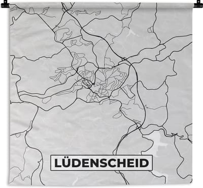 Wandkleed - Wanddoek - Duitsland - Plattegrond - Lüdenscheid - Kaart - Stadskaart - 180x180 cm - Wandtapijt