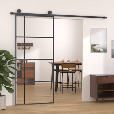 vidaXL - Schuifdeur - 90x205 - cm - aluminium - en - ESG-glas - zwart