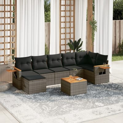 vidaXL - 8-delige - Loungeset - met - kussens - poly - rattan - grijs