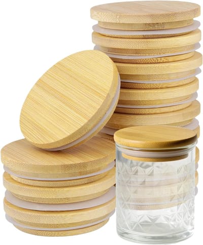 Ronde bamboe deksels van 80 mm met siliconen afdichting en ventilatie voor opslag van yoghurtpotjes, herbruikbare houten deksels voor duurzame opslag