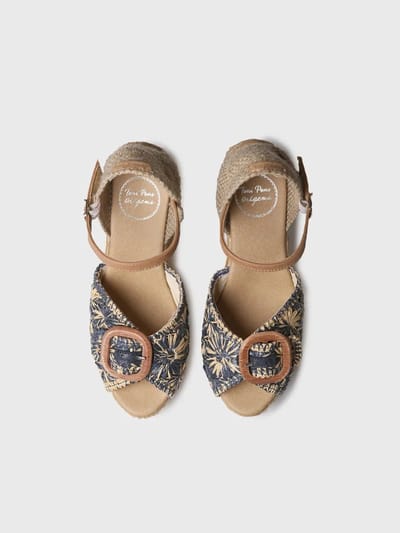 Dames espadrille met sleehak in tweekleurig raffia | LIA-RF