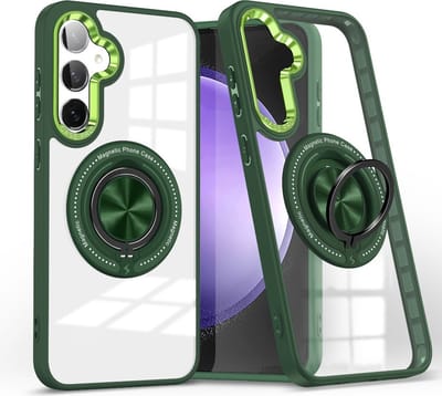 Hoesje Geschikt voor Samsung Galaxy S24 hoesje met Magnetisch draaibare Ringhouder - Arara backcover - Transparant/ Groen