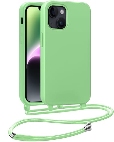 Hoesje Geschikt voor iPhone 13 Mini Hoesje Siliconen Case Met Koord - Hoes Geschikt voor iPhone 13 Mini Hoesje Backcover Met Telefoonkoord - Telefoonhoes - Groen