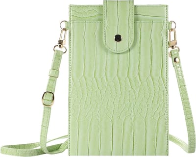 Stravo Kleine Crossbody Mobiele Telefoon Portemonnee voor Vrouwen - Stone 2# - Groen - Lichtgewicht Schoudertas met Creditcardvakken, Meisjes Steen Getextureerde Echte Leren Telefoontas voor iPhone/Samsung/Huawei/Google/etc Telefoon binnen 7 Inch