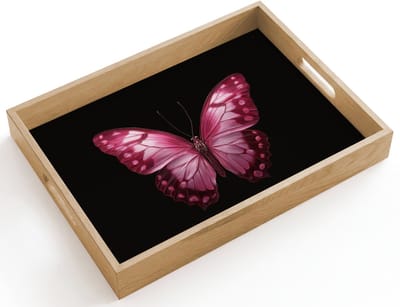 Dienblad hout 40x30 cm - Schootdienblad - Vlinder - Fuchsia - Grafisch - Borrelplank rechthoek - Plateau dienbladen