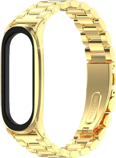 By Qubix - Metalen schakelarmband voor Geschikt voor Xiaomi Mi Band 3/4/5/6/7 - Goud