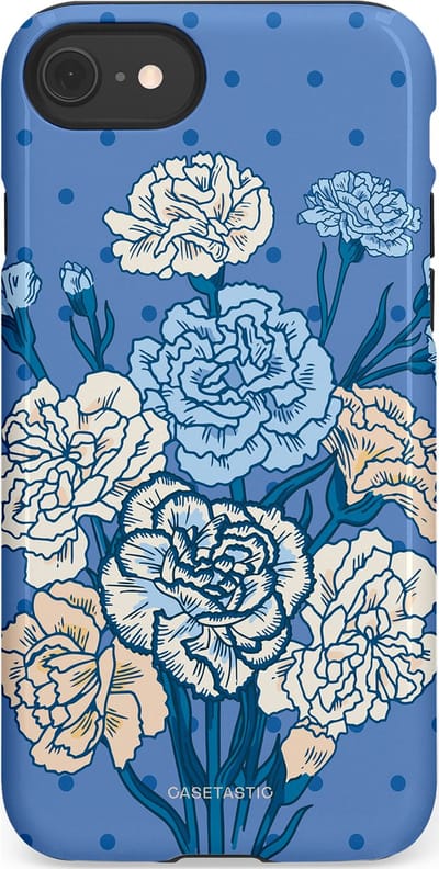 Casetastic hoesje geschikt voor Apple iPhone SE / Apple iPhone 7 / Apple iPhone 8 - Dubbellaagse bescherming - Anjer boeket - Fashion Case - Lavendel Lichtblauw Zilver
