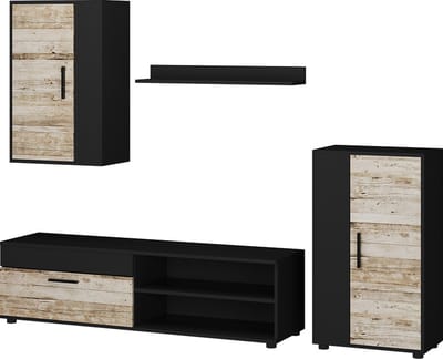 Vicco Wandmeubel Berno, Zand eik/Zwart, 4-delige set