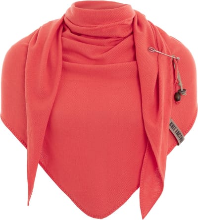 Knit Factory Lola Gebreide Omslagdoek - Driehoek Sjaal Dames - Katoenen sjaal - Luchtige Sjaal voor de lente, zomer en herfst - Sunset Orange - Oranje - 190x85 cm - Inclusief sierspeld