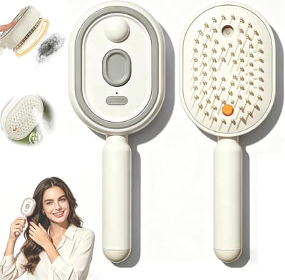 Haarsprayborstel - Stylingborstel met rood licht - Elektrische sprayborstel - Stijltang - Elektrische massageborstel met spraykussen - Elektrische stoomborstel - Gladmakende stylingtool - Beige