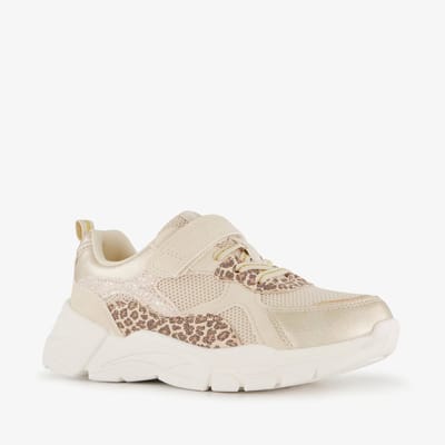 Blue Box meisjes sneakers met luipaardprint beige goud - Maat 30