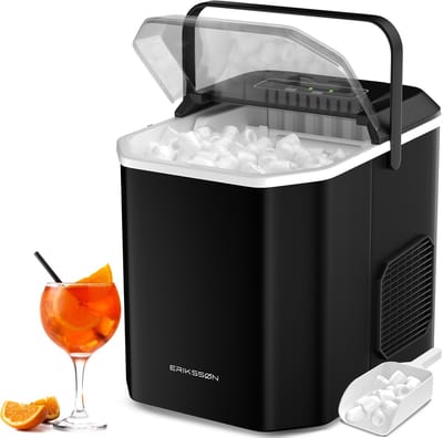 Erikssøn IJsblokjesmachine - Zelfreinigingsfunctie & Geruisloos - Incl. IJsschep - IJsblokjesmaker – 12kg/24 uur – 9 Blokjes / 6 Min - Draagbaar - Zwart
